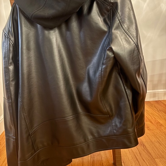 GUESS Men's Faux-Leather Detachable-Hood Motorcycle Jacket - Black, size Large - Picture 5 of 8